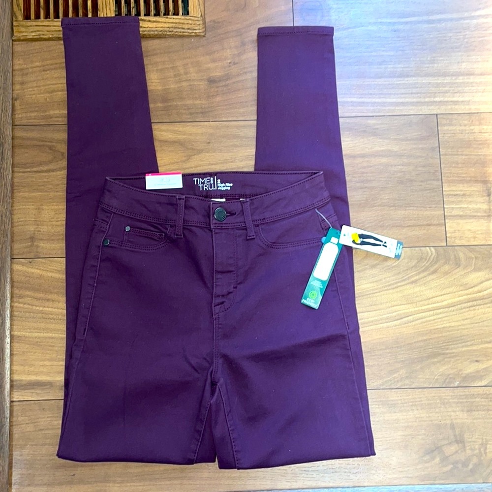 New! Time & Tru High Rise Purple Skinny Jeans/Jeggings Size 2 Tall - Picture 8 of 9